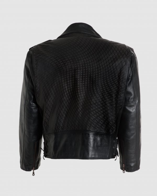 Haize ArtVeste noire en cuir de veau, style spencer années 80, tatouée par DotsToLine.Cuir 1 2