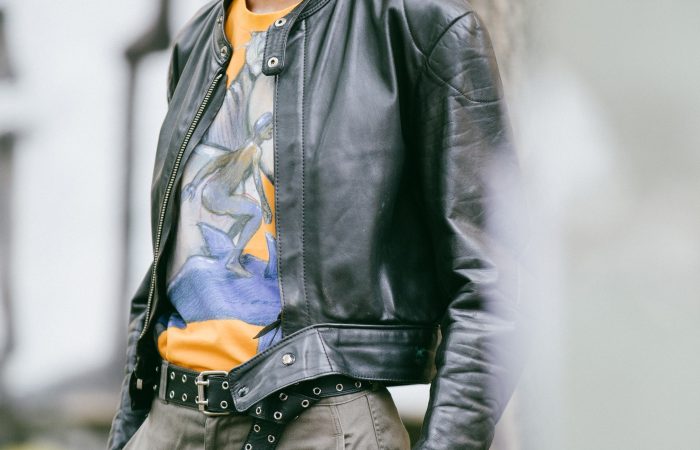 Laser engraved black leather jacket and Enki Bilal Eternal tee-shirt. Haize First collection. Berlin photoshoot.
